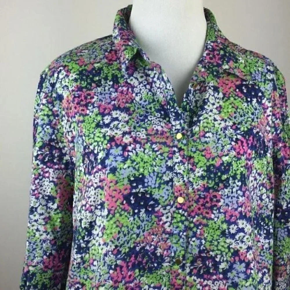 Lands End Top Size 14 Floral Baumwolle Button Down
